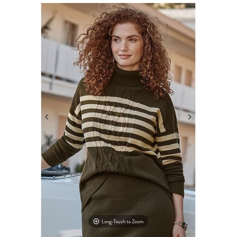 J. Jill NWT Striped cable textured mock neck sweater LP